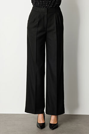 Ekol Kadın Pile Detaylı Bol Paça Pantolon 5059 Siyah