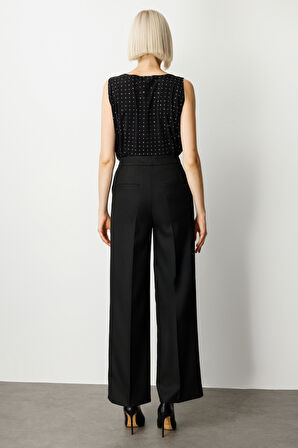 Ekol Kadın Pile Detaylı Bol Paça Pantolon 5059 Siyah