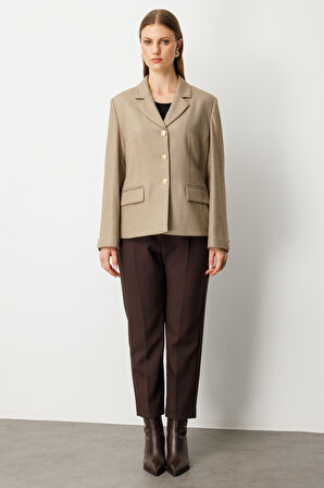 Ekol Kadın Büyük Beden Kapak Cepli Ceket 5549 Gold