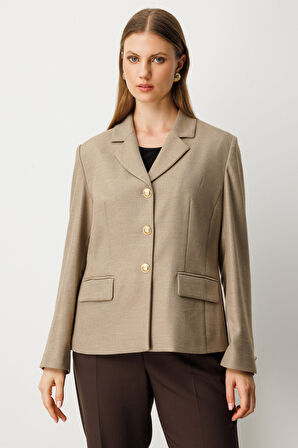 Ekol Kadın Büyük Beden Kapak Cepli Ceket 5549 Gold