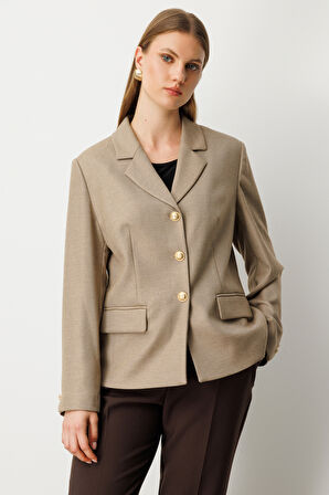 Ekol Kadın Büyük Beden Kapak Cepli Ceket 5549 Gold