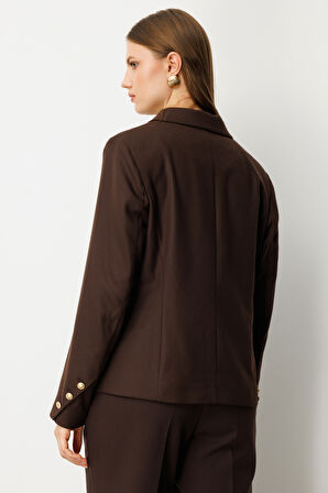 Ekol Kadın Büyük Beden Kapak Cepli Ceket 5549 Kahverengi