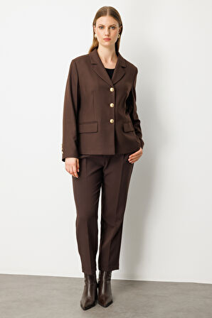 Ekol Kadın Büyük Beden Kapak Cepli Ceket 5549 Kahverengi