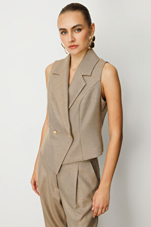 Ekol Kadın Kruvaze Yaka İnce Fitilli Yelek 5053 Gold