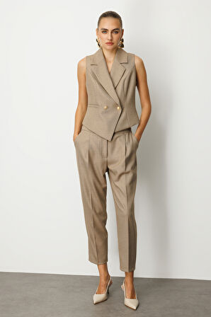 Ekol Kadın Kruvaze Yaka İnce Fitilli Yelek 5053 Gold