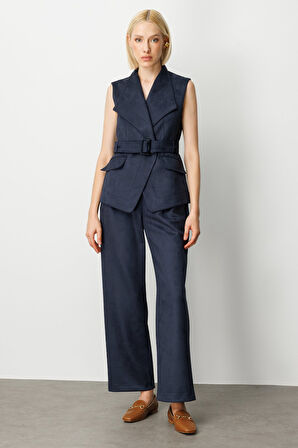 Ekol Kadın Beli Kemerli Kapak Cepli Yelek 5065 Lacivert