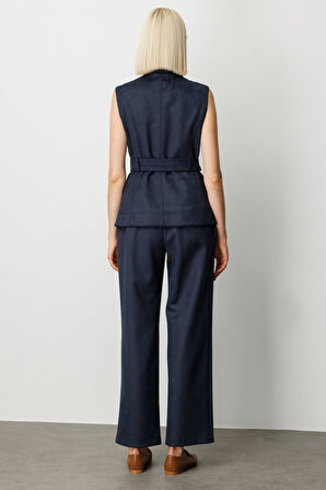 Ekol Kadın Beli Kemerli Kapak Cepli Yelek 5065 Lacivert