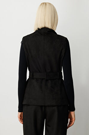 Ekol Kadın Beli Kemerli Kapak Cepli Yelek 5065 Siyah