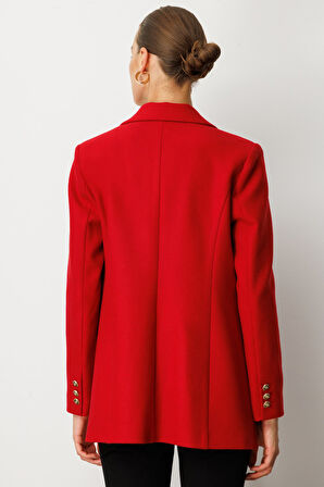 Ekol Kadın Önü Armalı Kapak Cepli Kaşe Ceket 5071 Kırmızı