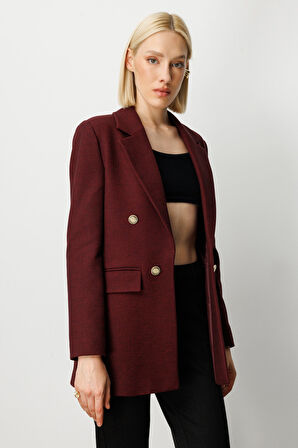 Ekol Kadın Önü Armalı Kapak Cepli Kaşe Ceket 5071 Bordo