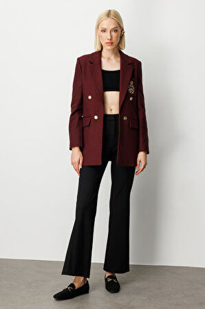 Ekol Kadın Önü Armalı Kapak Cepli Kaşe Ceket 5071 Bordo