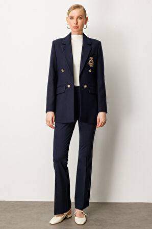 Ekol Kadın Önü Armalı Kapak Cepli Kaşe Ceket 5071 Lacivert