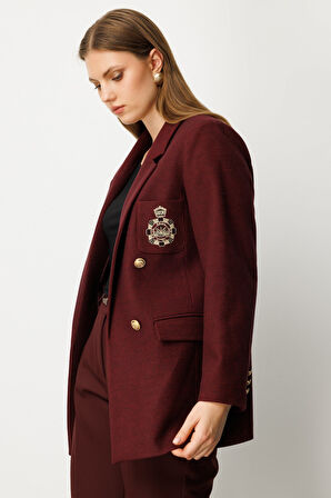 Ekol Kadın Büyük Beden Cebi Armalı Ceket 5571 Bordo