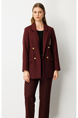Ekol Kadın Büyük Beden Cebi Armalı Ceket 5571 Bordo