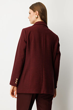 Ekol Kadın Büyük Beden Cebi Armalı Ceket 5571 Bordo