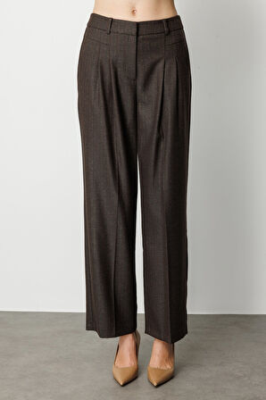 Ekol Kadın Çizgi Desenli Wide Leg Pantolon 5111 Kahverengi