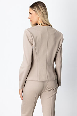 Ekol Kadın Tek Düğme Süs Kapak Cepli Ceket 5141 Vizon