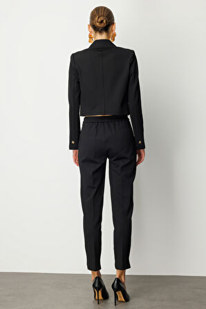 Ekol Kadın Kruvaze Yaka Crop Ceket 5029 Siyah