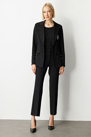 Ekol Kadın Cebi Armalı Süs Düğmeli Ceket 5033 Siyah