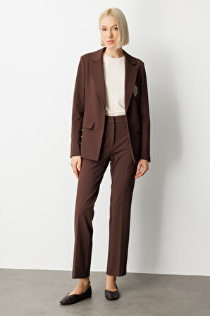 Ekol Kadın Cebi Armalı Süs Düğmeli Ceket 5033 Kahverengi