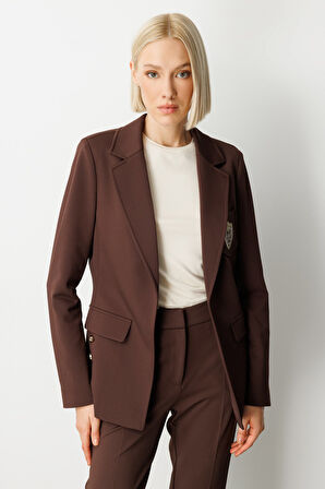 Ekol Kadın Cebi Armalı Süs Düğmeli Ceket 5033 Kahverengi