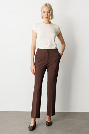 Ekol Kadın Beli Lastikli Bol Paça Pantolon 5035 Kahverengi