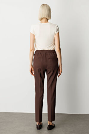 Ekol Kadın Beli Lastikli Bol Paça Pantolon 5035 Kahverengi