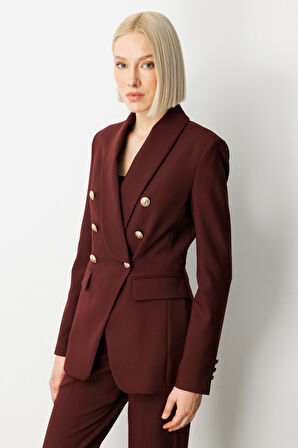 Ekol Kadın Kruvaze Yaka Kapak Cepli Ceket 5013 Bordo