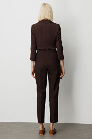 Ekol Kadın Yan Cepli Boru Paça Pantolon 5015 Kahverengi