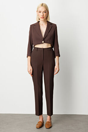 Ekol Kadın Yan Cepli Boru Paça Pantolon 5015 Kahverengi