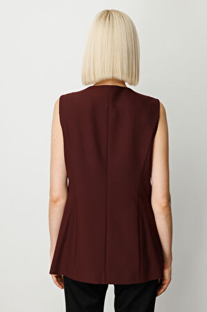 Ekol Kadın Önü Düğmeli Kapak Cepli Yelek 5007 Bordo