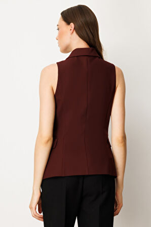 Ekol Kadın Kruvaze Yaka Kapak Cepli Yelek 5009 Bordo
