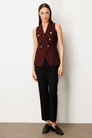 Ekol Kadın Kruvaze Yaka Kapak Cepli Yelek 5009 Bordo