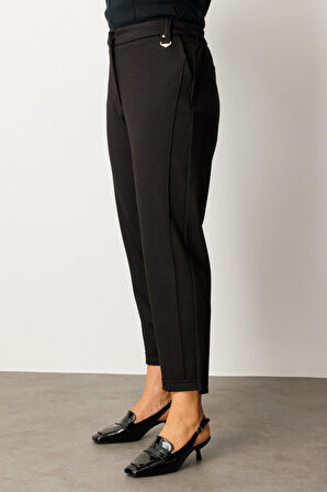 Ekol Kadın Büyük Beden Beli Lastikli Aksesuar Detaylı Pantolon 1043 Siyah