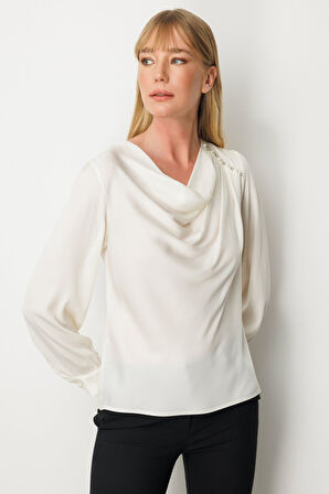 Ekol Degaje Yaka Saten Bluz