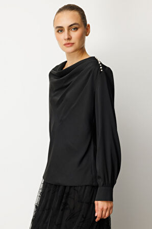 Ekol Degaje Yaka Saten Bluz