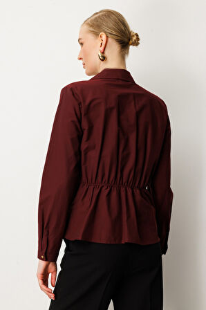 Ekol Kadın Kruvaze Yaka Önü Tokalı Bluz 3047 Bordo