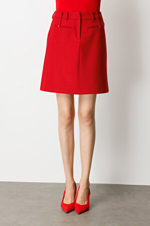 Ekol Kadın Aksesuar Detaylı Mini Kaşe Etek 2003 Kırmızı