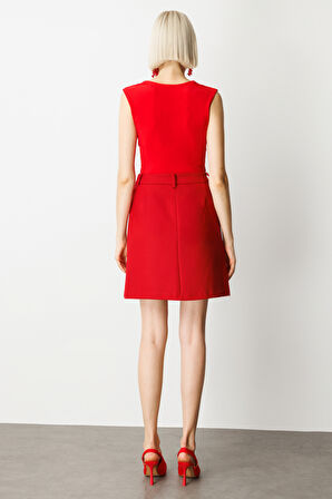 Ekol Kadın Aksesuar Detaylı Mini Kaşe Etek 2003 Kırmızı