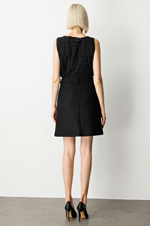 Ekol Kadın Aksesuar Detaylı Mini Kaşe Etek 2003 Siyah