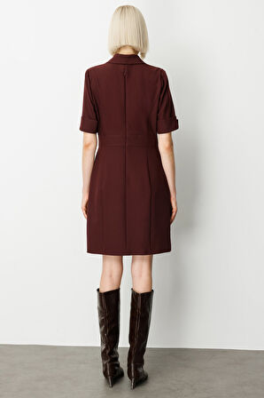 Ekol Kadın Kruvaze Yaka Süs Düğmeli Elbise 4017 Bordo