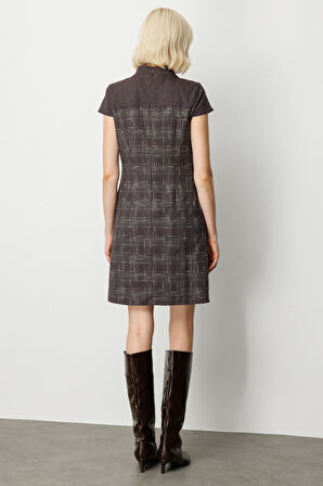 Ekol Kadın Yakası Fiyonk Detaylı Desenli Elbise 4019 Bordo