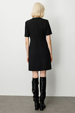 Ekol Kadın V Yaka Biyeli Midi Elbise 4021 Siyah