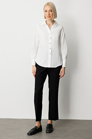 Ekol Kadın Polo Yaka Pamuklu Gömlek 3049 Ekru