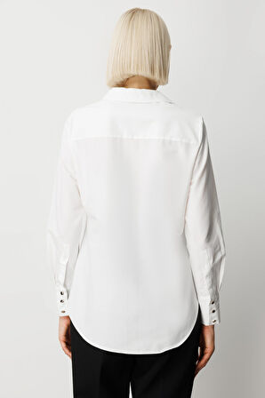 Ekol Kadın Polo Yaka Pamuklu Gömlek 3049 Ekru