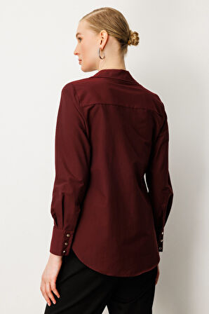 Ekol Kadın Polo Yaka Pamuklu Gömlek 3049 Bordo