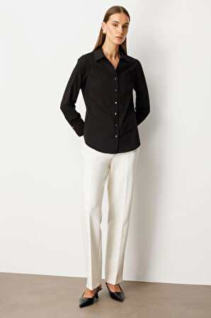 Ekol Kadın Polo Yaka Pamuklu Gömlek 3049 Siyah