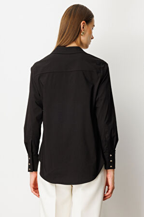 Ekol Kadın Polo Yaka Pamuklu Gömlek 3049 Siyah