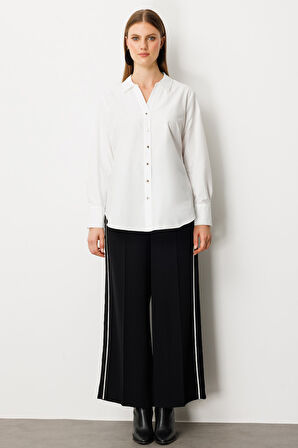 Ekol Kadın Büyük Beden Önü Düğmeli Polo Yaka Gömlek 3549 Ekru