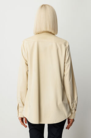 Ekol Kadın İnce Fitilli Kadife Gömlek 3045 Ekru